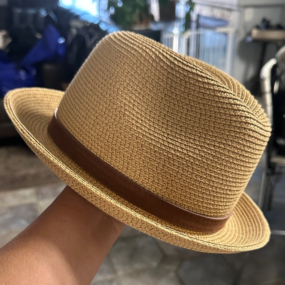 Stylish Tan Fedora Hat with Brown Band